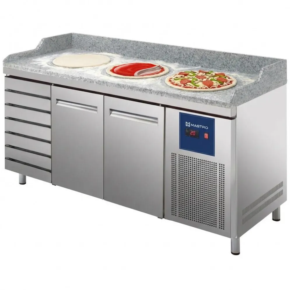 MASTRO Pizzatisch 2150 mm mit 2 Türen 600x400mm, 7 Schubladen EN