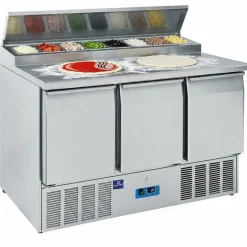 MASTRO Saladette Pizzatisch, 3 Türen GN 1/1, 8x GN 1/6, Breite 1365mm