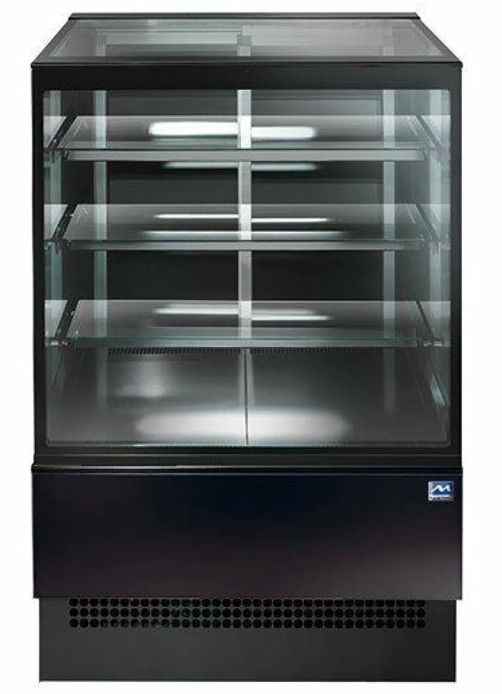 MASTRO Warme Theke, 3 Regalböden, gerade Frontverglasung, Umluft, B=905 mm