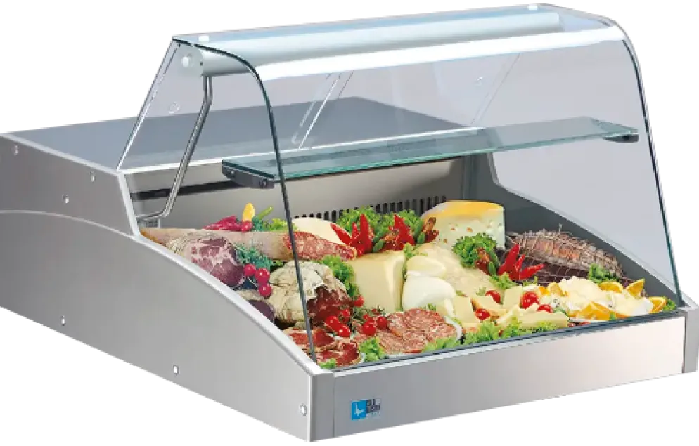 Mehrzweck-Kühlvitrine Super 1250 C mit gebogenem Glasaufbau