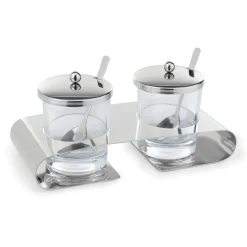 Menage, mit 2 Edelstahllöffeln, 200 ml, 22,5 x 10 cm, Edelstahl, Glas