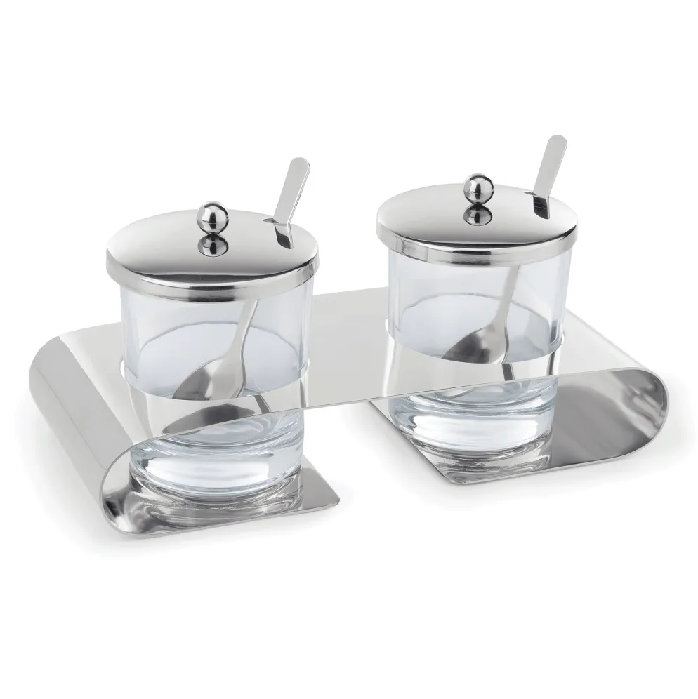 Menage, mit 2 Edelstahllöffeln, 200 ml, 22,5 x 10 cm, Edelstahl, Glas