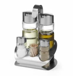 Menage Set 5-teilig Deluxe für Oel/Essig/Salz/Pfeffer/Zahnst.