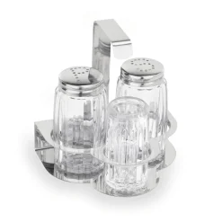 Menage 3-teilig, Salz, Pfeffer & Zahnstocher, Höhe 10,5 cm, Edelstahl, Glas