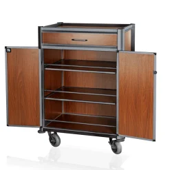 Minibar Servicetrolley, 85 x 60 x 135 cm, Holzoptik, dunkle Kanten