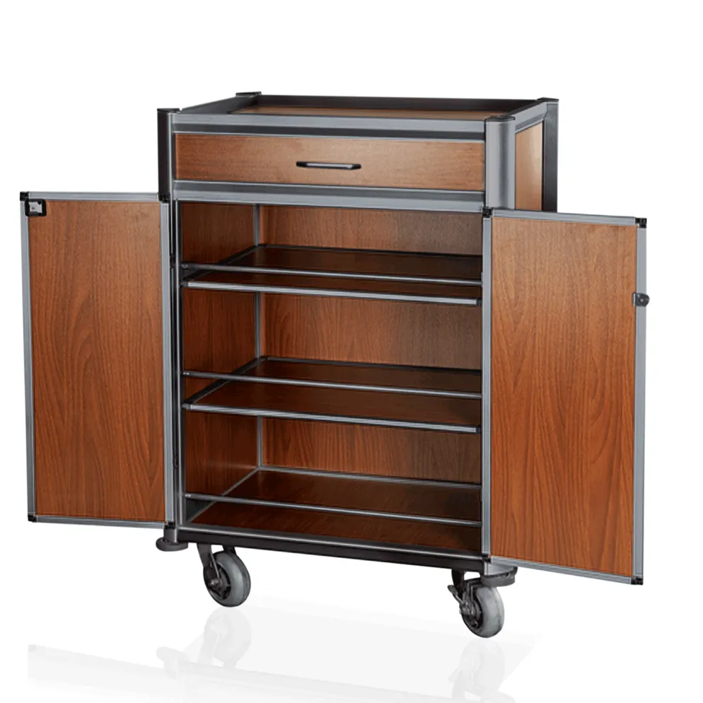 Minibar Servicetrolley, 85 x 60 x 135 cm, Holzoptik, dunkle Kanten