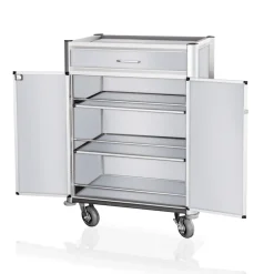 Minibar Servicetrolley, 85 x 60 x 135 cm, weiß, helle Kanten, Aluminium, MDF