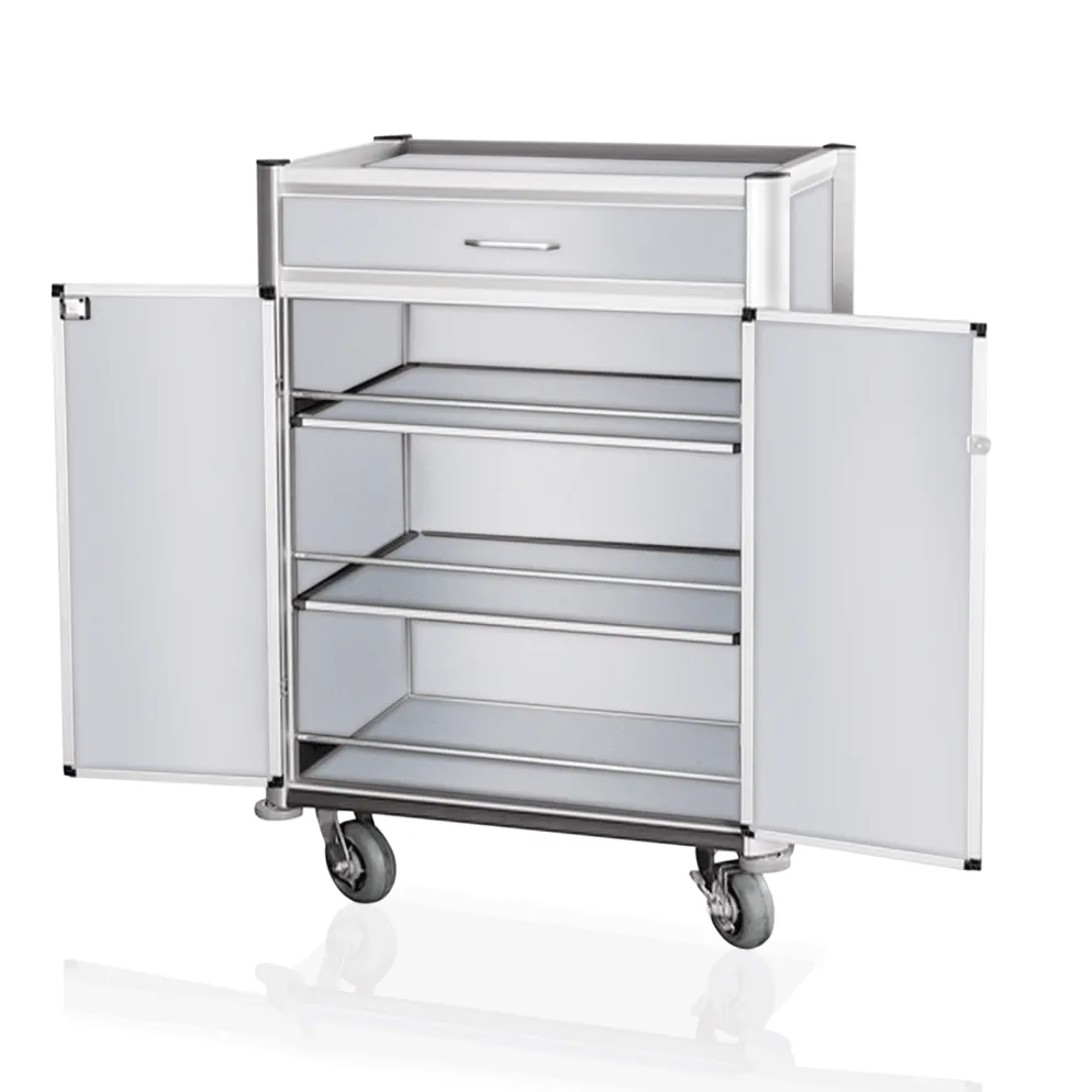 Minibar Servicetrolley, 85 x 60 x 135 cm, weiß, helle Kanten, Aluminium, MDF