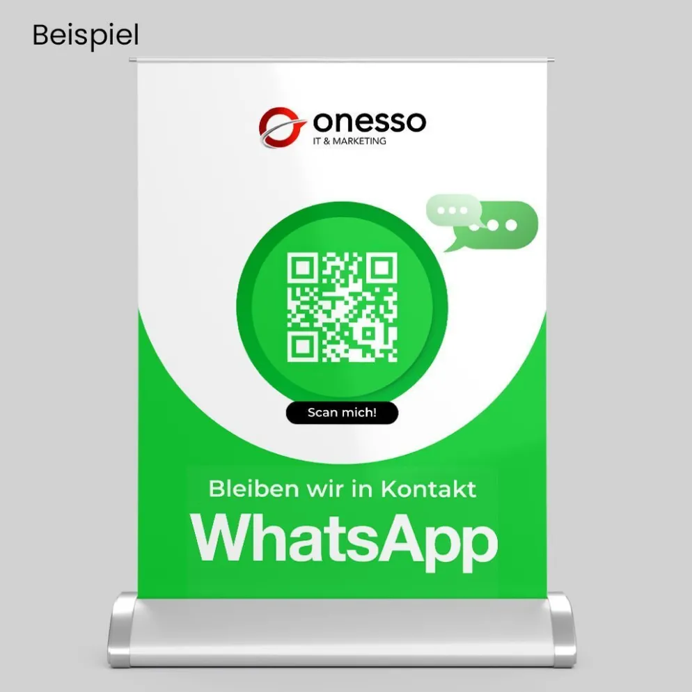Mini-Roll-Up Tischaufsteller für WhatsApp WA20 mit QR-Code+Logo