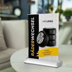 Mini-Roll-Up Tischaufsteller SNE545 für Räderwechsel mit Logo