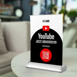 Mini-Roll-Up Tischaufsteller für Youtube YOU80 mit QR-Code+Logo
