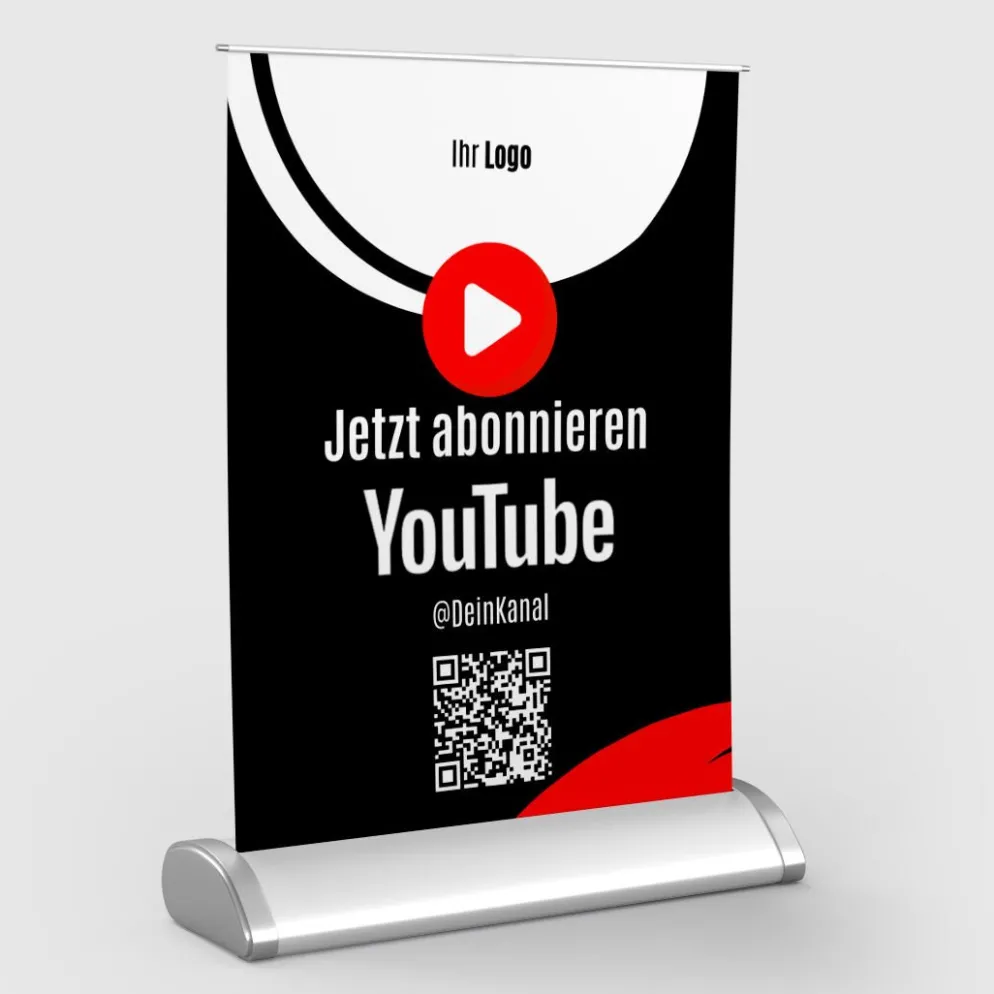 Mini-Roll-Up Tischaufsteller für Youtube YOU50 mit QR-Code+Logo