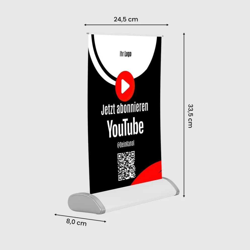 Mini-Roll-Up Tischaufsteller für Youtube YOU50 mit QR-Code+Logo