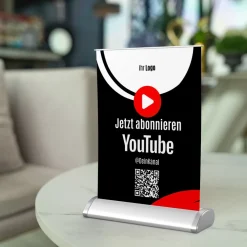 Mini-Roll-Up Tischaufsteller für Youtube YOU50 mit QR-Code+Logo