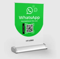 Mini-Roll-Up Tischaufsteller für WhatsApp WA10 mit QR-Code+Logo