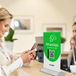 Mini-Roll-Up Tischaufsteller für WhatsApp WA10 mit QR-Code+Logo