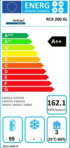 NordCap COOL-LINE Umluft-Gewerbekühlschrank RCX 200 GL, 598x679x838mm