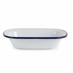 Olympia Emaille rechteckige Speiseschale weiß-blau 13,5 x 18cm (6 Stück)