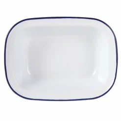 Olympia Emaille rechteckige Speiseschale weiß-blau 19 x 28cm (6 Stück)