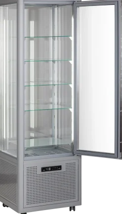 Panoramavitrine Snelle 360 Q LED lichtgrau mit 5 Glasablagen