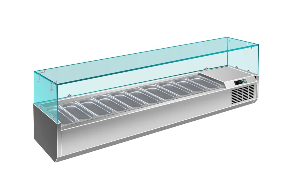 Pizzakühlaufsatz mit Glasaufsatz 10x 1/4 GN | 2000x335x460 mm