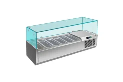 Pizzakühlaufsatz mit Glasaufsatz 6x 1/4 GN | 1400x335x460 mm