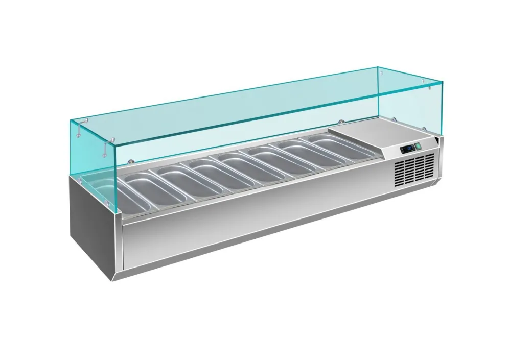 Pizzakühlaufsatz mit Glasaufsatz 8x 1/3 GN | 1800x335x460 mm