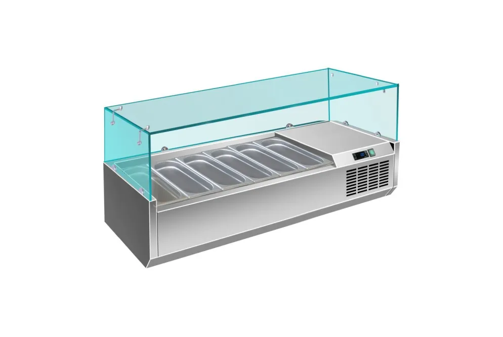 Pizzakühlaufsatz mit Glasaufsatz 6x 1/3 GN | 1400x335x460 mm