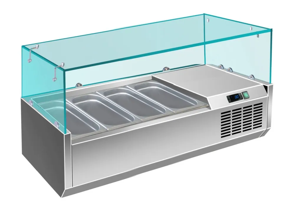 Pizzakühlaufsatz mit Glasaufsatz 4x 1/3 GN | 1200x335x460 mm