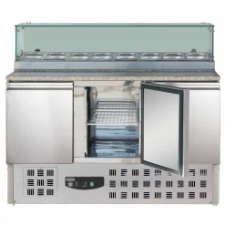 Pizzatisch mit Glasaufsatz – 3 Türen, 444 Liter, Granit-Arbeitsplatte