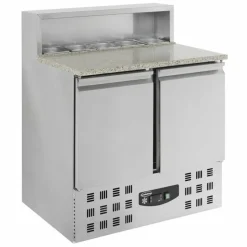 Pizzatisch mit GN-Aufsatz – 2 Türen, Granit-Arbeitsplatte, Breite 903mm
