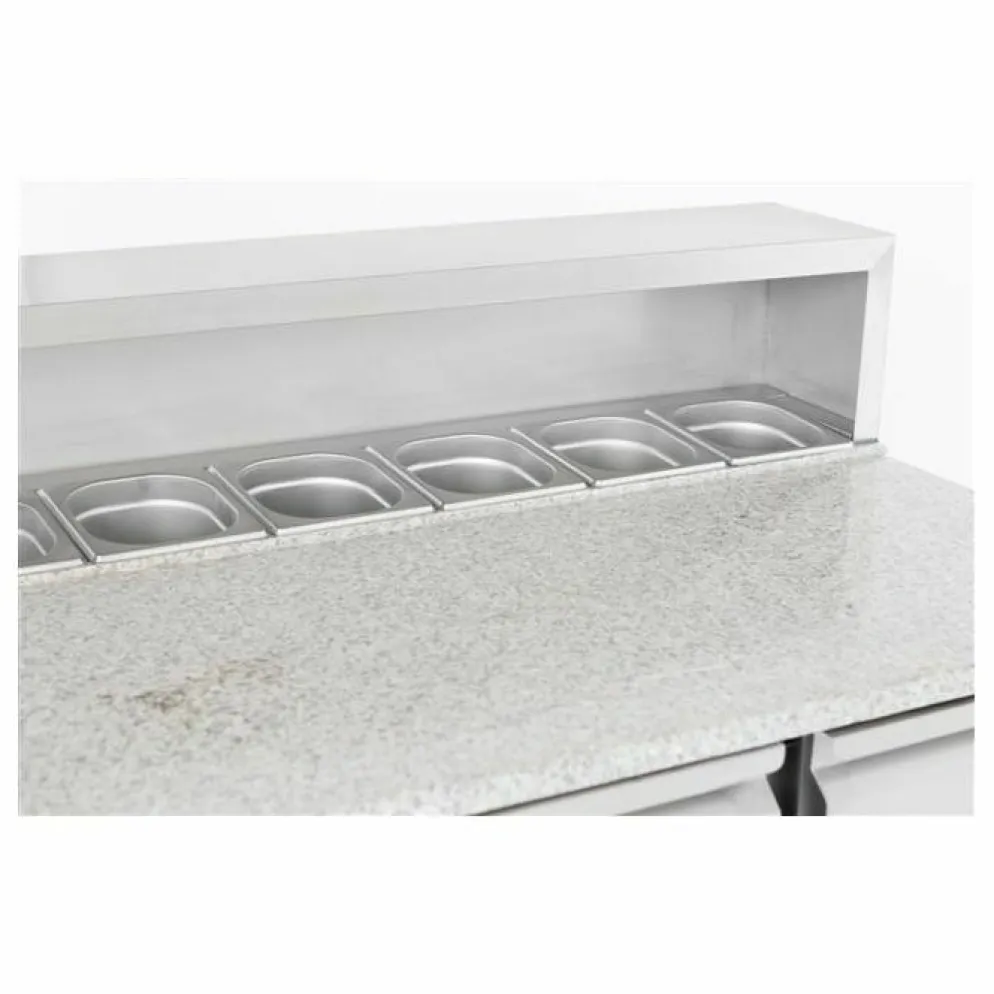 Pizzatisch mit GN-Aufsatz – 3 Türen, Granit-Arbeitsplatte, Breite 1368mm