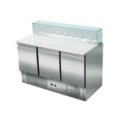 Pizzatisch Pizzasaladette 3-türig, Granitarbeitsfläche, 8x GN1/6, Breite 1365 mm