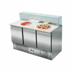 Pizzatisch Pizzasaladette 3-türig, Granitarbeitsfläche, 8x GN1/6, Breite 1365 mm