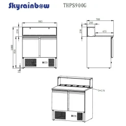 Pizzatisch Pizzasaladette 2-türig, Granitarbeitsfläche, 5x GN1/6, 900mm Breite
