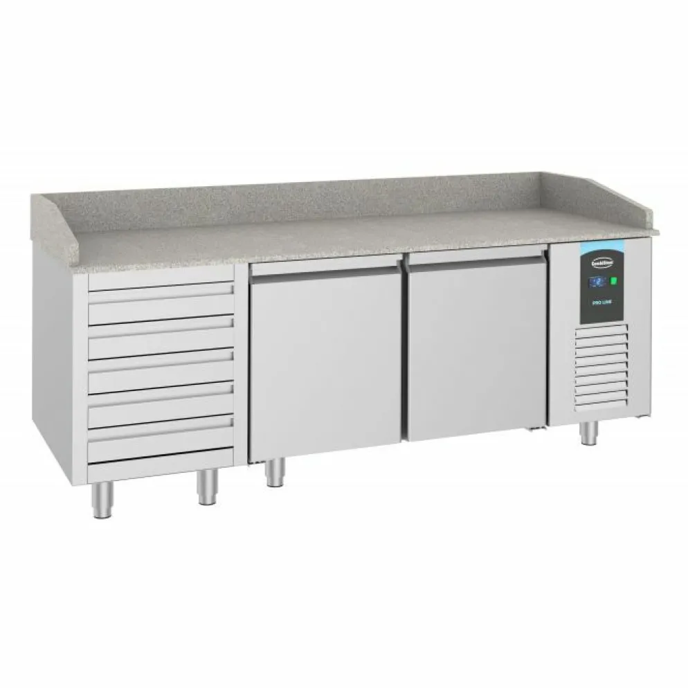 Pizzatisch Pro Line – 2 Türen, 5 Schubladen, 615 Liter, Breite 2100mm