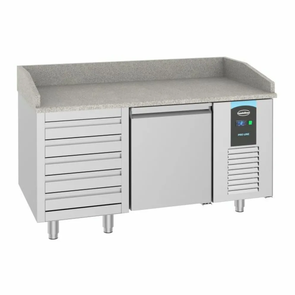 Pizzatisch Pro Line – 1 Tür, 5 Schubladen, 380 Liter, Breite 1550mm