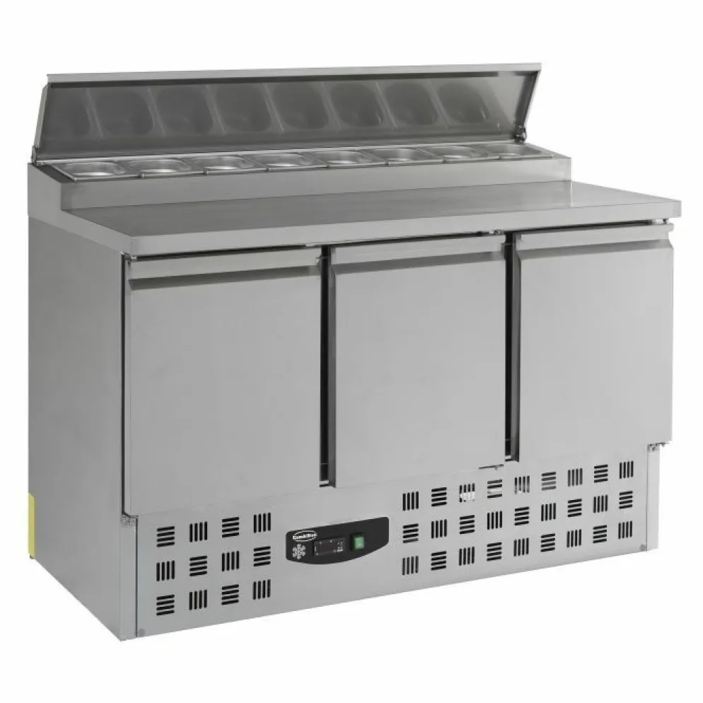 Pizzatisch Saladette mit Deckel, 3 Türen, 8x 1/6GN, Breite 1368mm