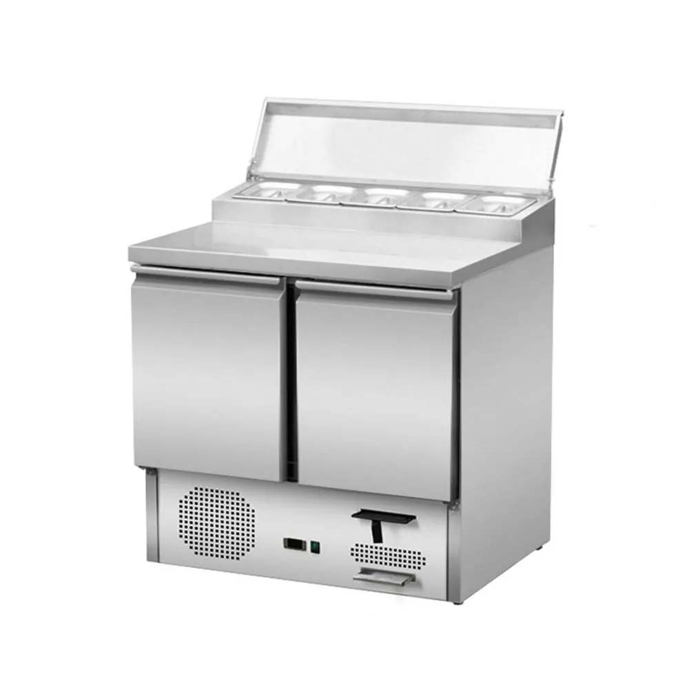 Pizzatisch Zubereitungstisch 2 Türen, Unterbaukühlung, Breite 90 Tiefe 70 cm