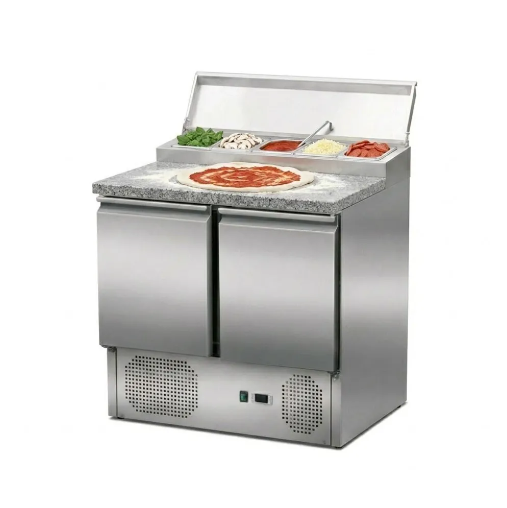 Pizzatisch Zubereitungstisch 2 Türen, Unterbaukühlung, Breite 90 Tiefe 70 cm