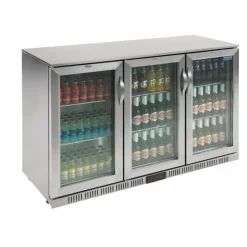 POLAR Edelstahl Barkühlschrank mit 3 Klapptüren 330L