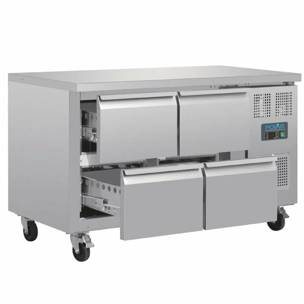 POLAR GN-Kühltisch mit 4 Schubladen 314L, 1360x700x860 mm