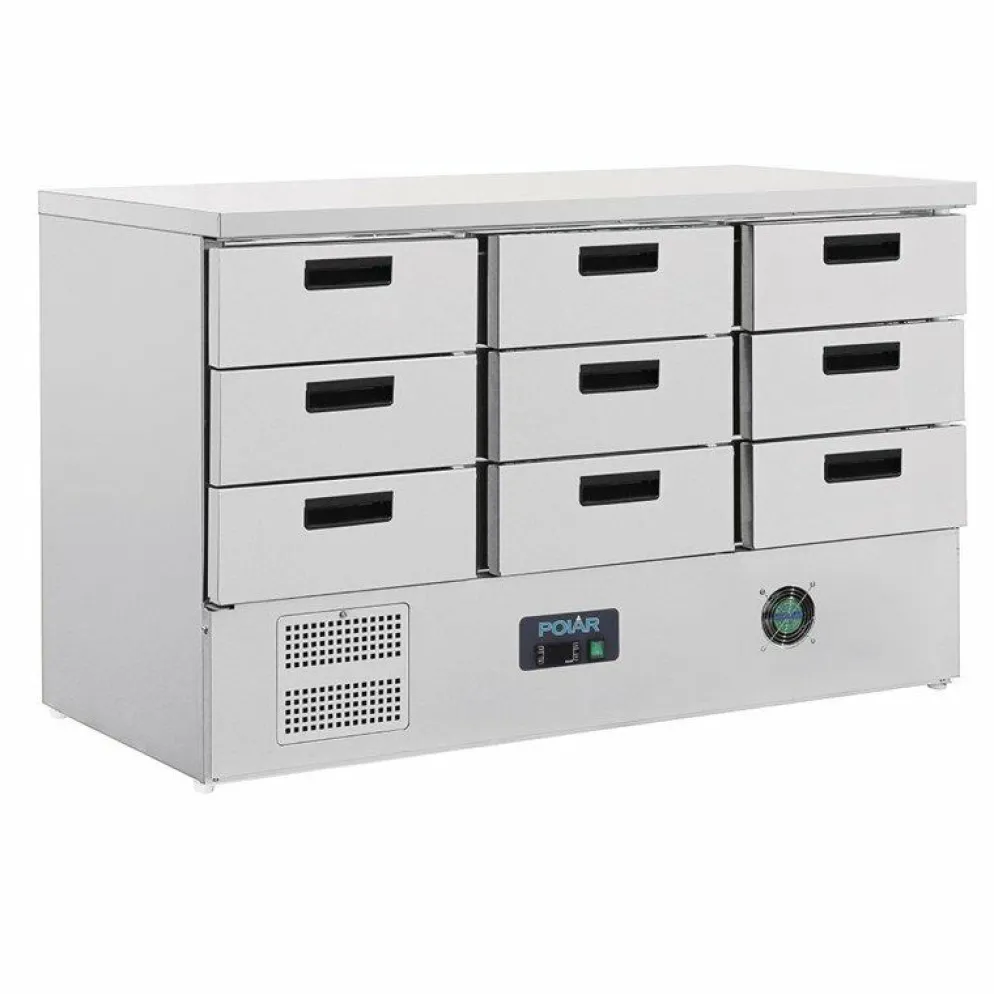 POLAR Kühltisch mit 9 Schubladen 368L, 1365x700x880mm