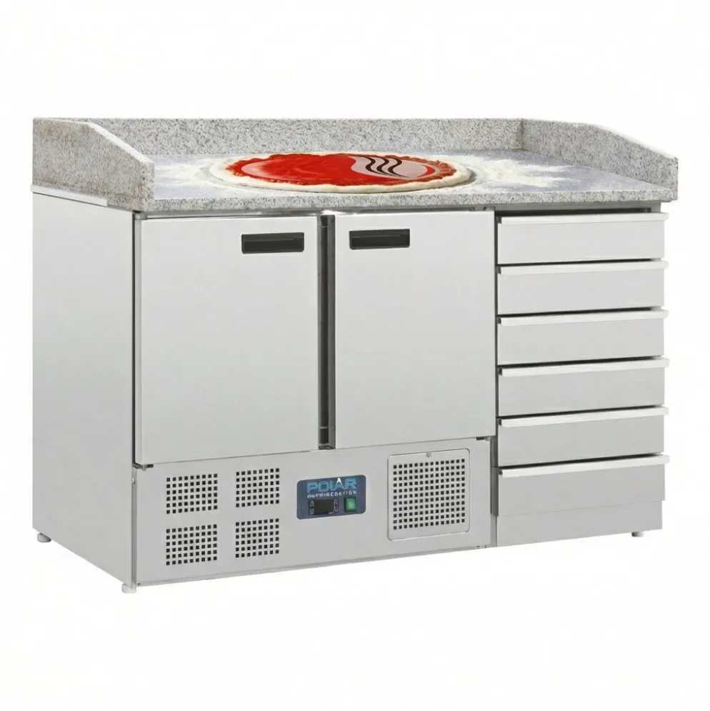 POLAR 2-türiger Pizzakühltisch mit 6 Schubladen 257L, 1420 mm