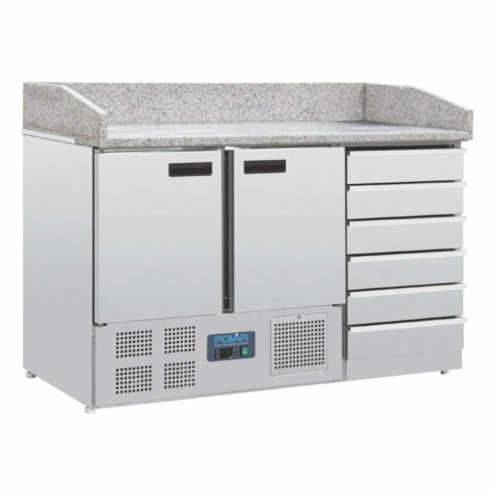 POLAR 2-türiger Pizzakühltisch mit 6 Schubladen 257L, 1420 mm