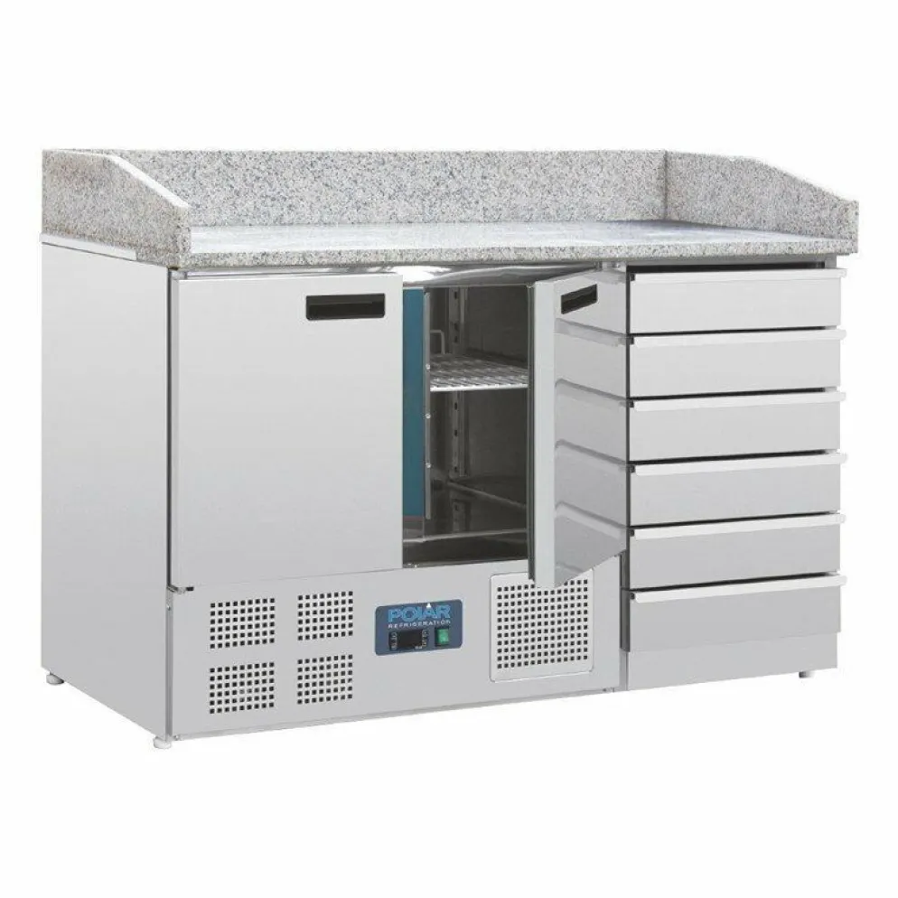 POLAR 2-türiger Pizzakühltisch mit 6 Schubladen 257L, 1420 mm