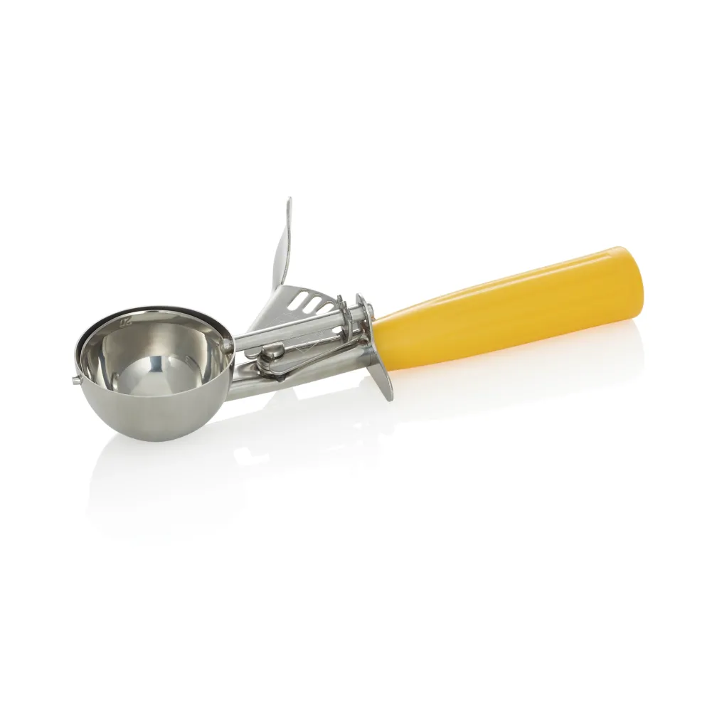Portionierer, 21 cm,Ø 5,5 cm, gelber Griff, Chromnickelstahl 18/8, Polypropylen