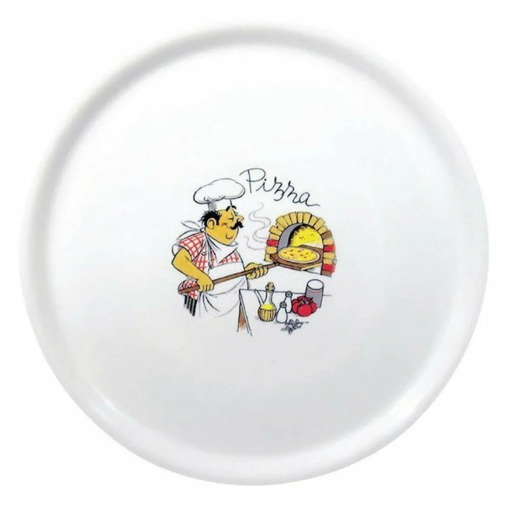 Porzellan Pizzateller mit "Koch" Motiv, 31cm, 6 Stück