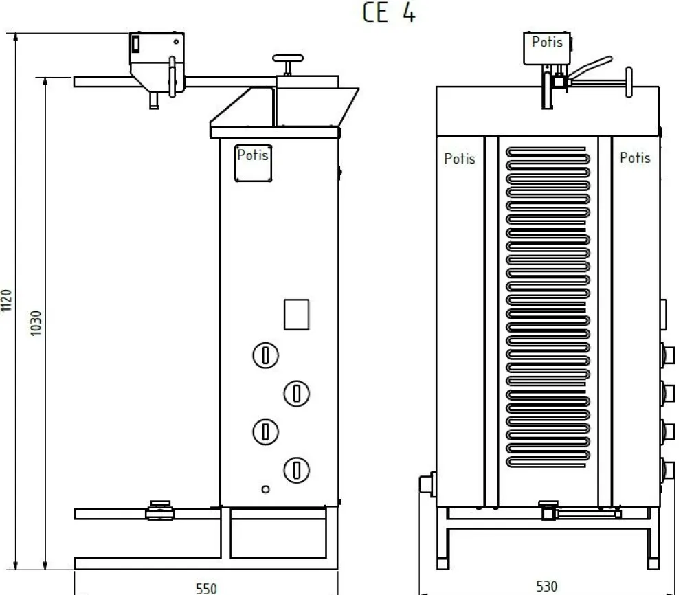 POTIS CE4 Ceran Elektro Gyrosgrill Dönergrill Kebabgrill 50 kg, Höhe 1120 mm