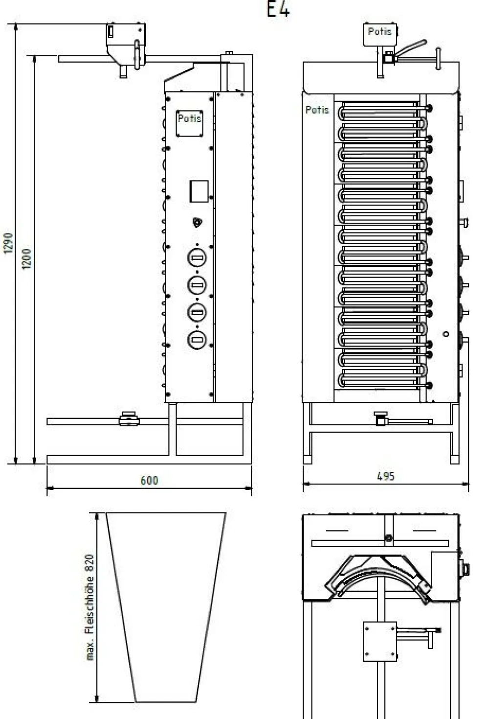 POTIS E4 Elektro Gyrosgrill Dönergrill Kebabgrill 80 kg